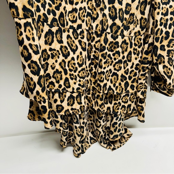 Lane Bryant Leopard Print Ruffle Dramatic High Low Button Front Blouse size 20 - Picture 5 of 9